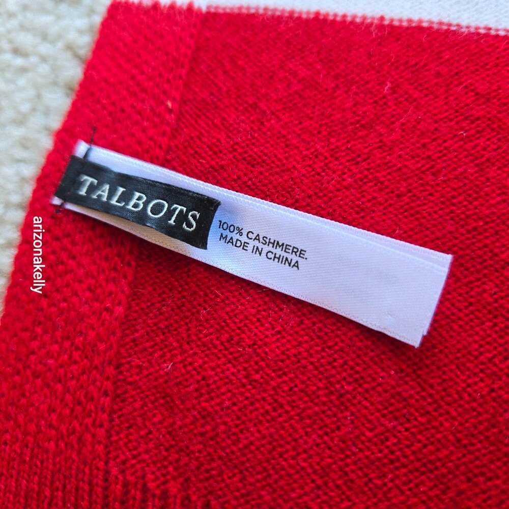 NWOT Talbots Cashmere Scarf Red & White Striped - Picture 5 of 13